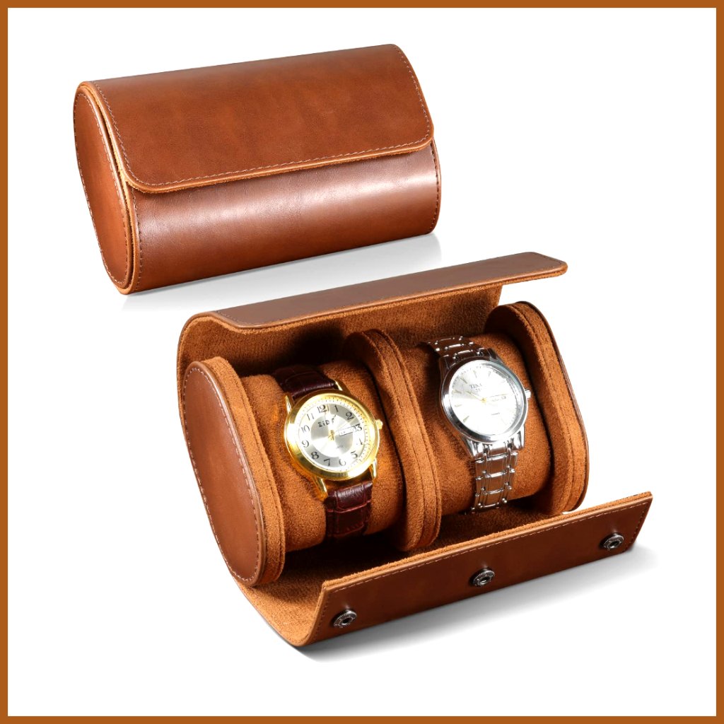 Watch Roll Travel Case With Removable Pillows Pu Leather 2 Slot Storage